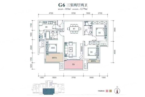 枫林·九溪G6户型-3室2厅2卫1厨建筑面积103.00平米