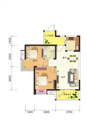 润弘丽都一期6栋标准层E3户型-2室2厅1卫1厨建筑面积78.00平米