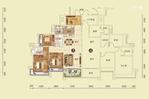骏瓏盛景6幢03、04户型（108㎡）-3室2厅2卫1厨建筑面积108.00平米