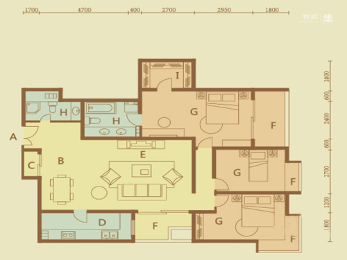 世豪公寓G户型-3室2厅2卫1厨建筑面积156.58平米