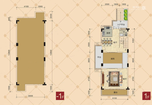 美林春天别墅F户型-1F、1F-4室2厅4卫1厨建筑面积200.00平米