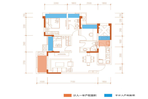 中航城10~14栋标准层B1户型-3室2厅2卫1厨建筑面积90.00平米