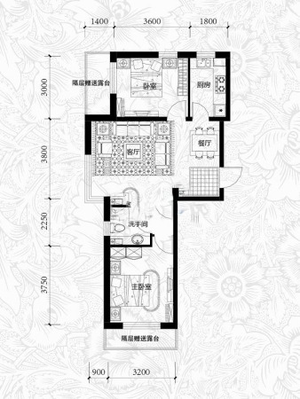 雍华御景7,12,13#户型-2室2厅1卫1厨建筑面积78.80平米