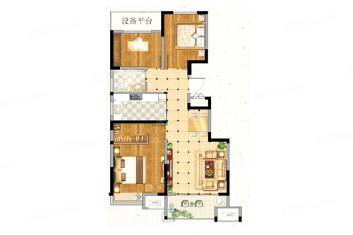 荣盛锦绣澜山项目A1户型-3室2厅1卫1厨建筑面积90.00平米