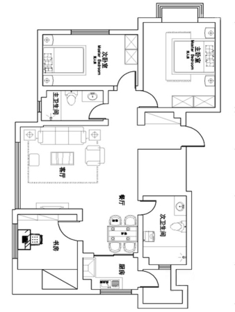 惠民馨苑一期125平户型-3室2厅2卫1厨建筑面积125.00平米