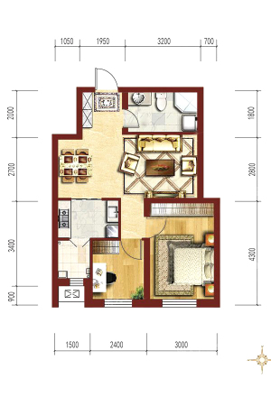 六合一方二期D区D9户型图-2室2厅1卫1厨建筑面积66.00平米