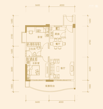 富丽华海御一期2#D户型-2室2厅1卫1厨建筑面积88.68平米
