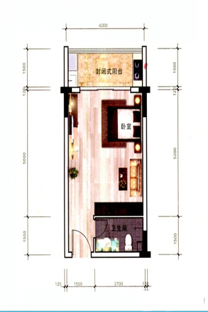 恒华新城一期1-4#楼标准层A2户型-1室1厅1卫1厨建筑面积40.53平米
