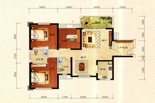 圣景龙湾二期6#、7#楼01、02户型-3室2厅2卫1厨建筑面积97.86平米