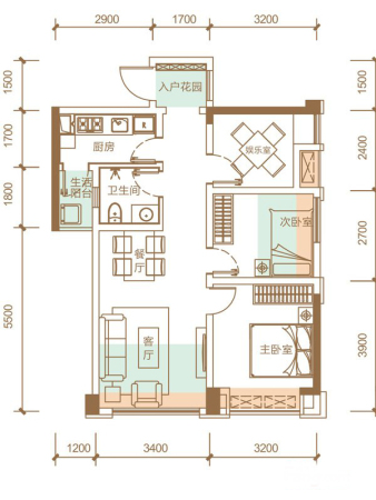 隆鑫十里画卷一期1、2号楼标准层B4户型【售罄】-3室2厅1卫1厨建筑面积66.90平米