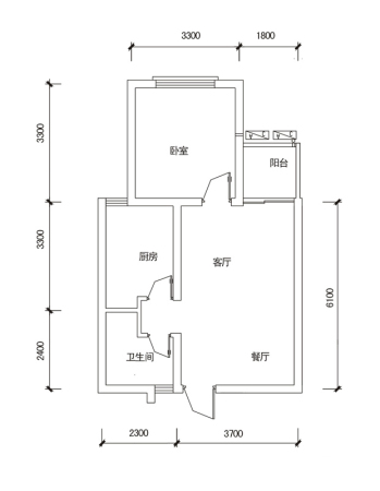 长河郡【售罄】一期二批次标准层A3户型-1室2厅1卫1厨建筑面积54.00平米