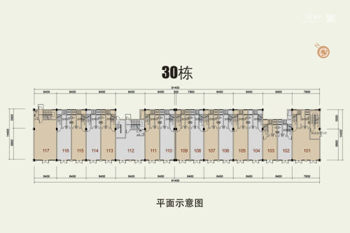 万江共和新城商铺30幢标准层户型-1室1厅1卫1厨建筑面积120.00平米