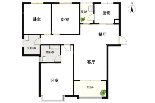 绿洲华亭茗苑115平户型-3室2厅2卫1厨建筑面积115.00平米
