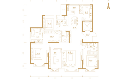 中国玺4居户型-4室2厅3卫1厨建筑面积218.00平米
