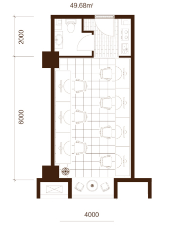 锦地SOHOA户型办公户型-1室0厅1卫0厨建筑面积49.68平米