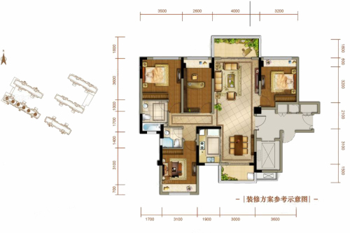 蓝光雍锦世家二期1期5号楼131.84㎡户型图-4室2厅2卫1厨建筑面积131.84平米
