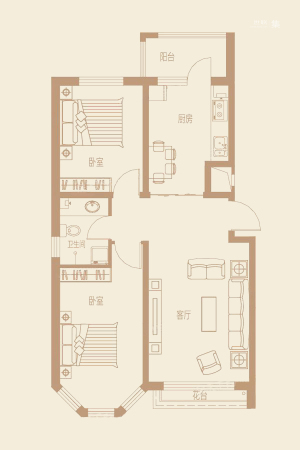 龙跃·金水湾10#B户型-2室1厅1卫1厨建筑面积92.47平米