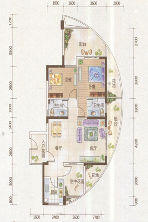 亿海·澜泊湾一期A#2单元04户型-2室2厅2卫1厨建筑面积113.99平米