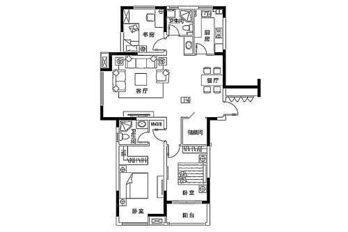 紫晶未来城一期1-10号楼标准层F4户型-3室2厅2卫1厨建筑面积110.00平米