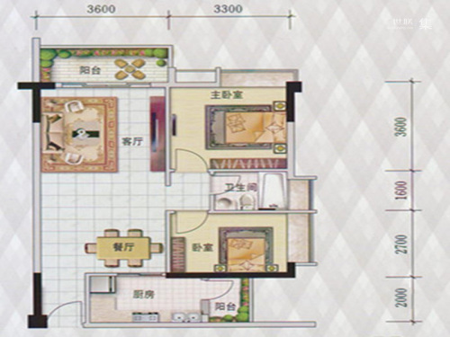 翰林名苑6栋05、06单元-2室2厅1卫1厨建筑面积82.66平米