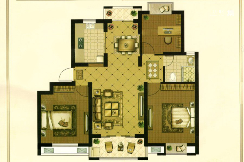 海湾名悦豪庭B3户型-3室2厅1卫1厨建筑面积107.00平米