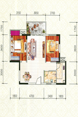 金野美和家园B4户型-2室2厅1卫1厨建筑面积80.26平米