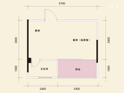 中央美地一期2#、3#楼B2户型-1室0厅1卫1厨建筑面积32.08平米