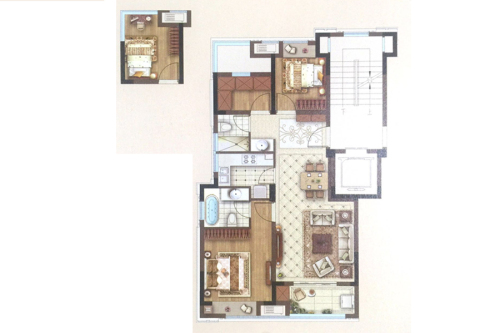 融创臻园一期标准栋标准层87平方米户型-3室2厅2卫1厨建筑面积87.00平米