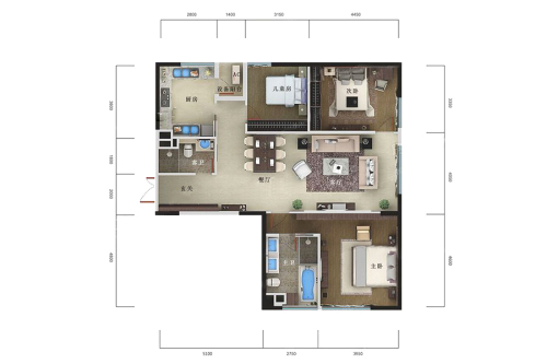 宝能GFCH户型-3室2厅2卫1厨建筑面积137.00平米