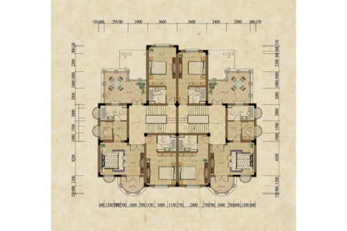 方迪山庄A1户型二层平面图-5室3厅2卫1厨建筑面积402.00平米