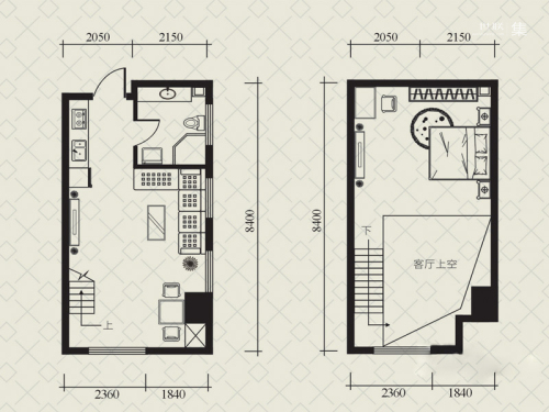 瀚邦凤凰传奇公寓L1户型-1室2厅1卫1厨建筑面积49.85平米