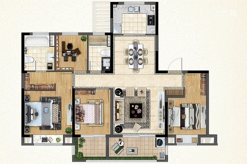 新城盛世A户型-4室2厅2卫1厨建筑面积134.00平米
