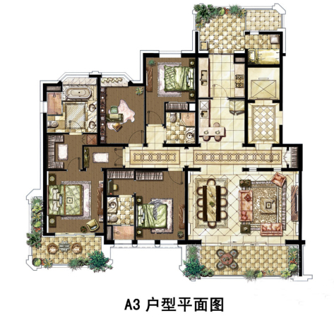 云锦东方A3户型-4室2厅3卫1厨建筑面积245.00平米
