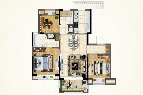 新城盛世C户型-3室2厅2卫1厨建筑面积95.00平米