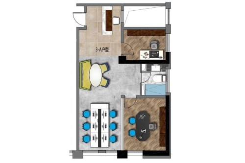 浦潮创立方标准层C户型-2室2厅1卫0厨建筑面积114.29平米