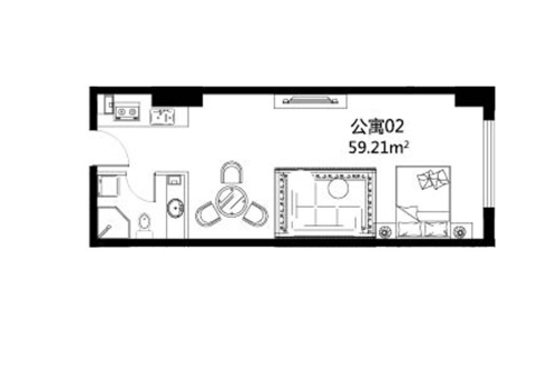 君康大厦公寓02-1室0厅1卫0厨建筑面积59.21平米