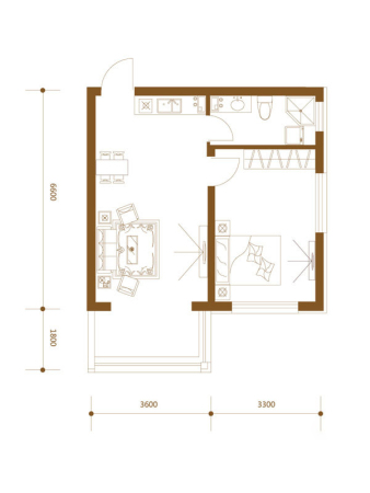 丽湾国际Ⅲ期·长岛壹号E7户型-1室1厅1卫1厨建筑面积67.63平米