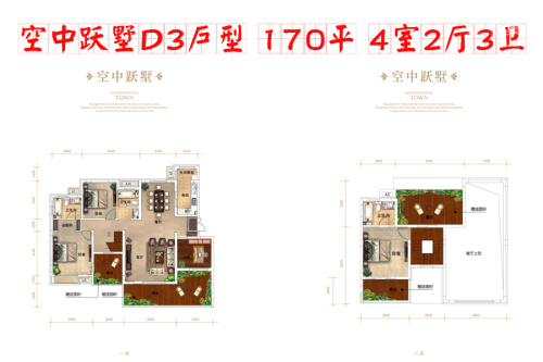 中旅国际小镇空中跃墅D3户型-4室2厅3卫1厨建筑面积170.00平米