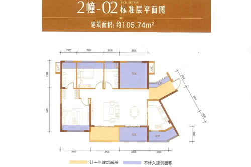 浩昌·悦景湾2栋02户型-2室2厅2卫1厨建筑面积105.74平米