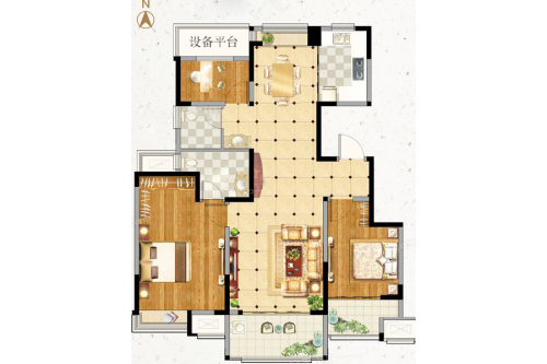 荣盛锦绣澜山项目E1户型-3室2厅2卫1厨建筑面积111.00平米
