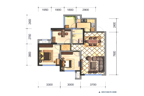 成都鲁能城2期4、5、6、8号楼F户型标准层-3室2厅1卫1厨建筑面积85.00平米