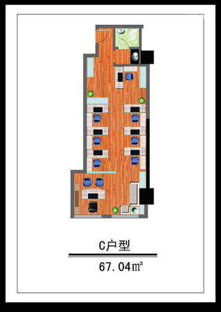 南邮大厦一期1幢6-28层A户型-一期1幢6-28层A户型-1室1厅1卫0厨建筑面积67.04平米