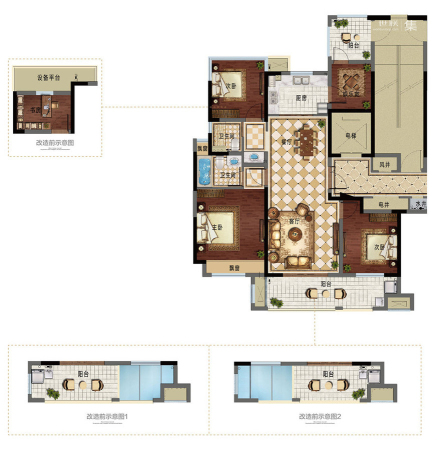 新城香悦半岛C1户型-4室2厅2卫1厨建筑面积128.00平米