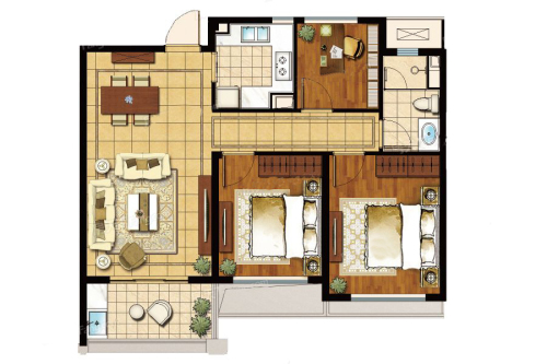 绿城深蓝A1户型-3室2厅1卫1厨建筑面积97.00平米