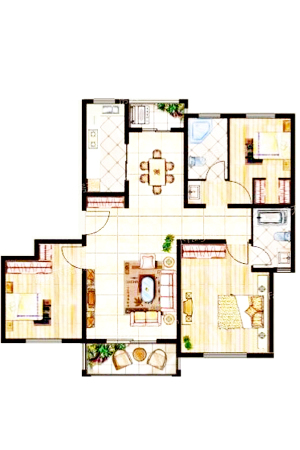 新城尚品D2户型-3室2厅2卫1厨建筑面积130.00平米