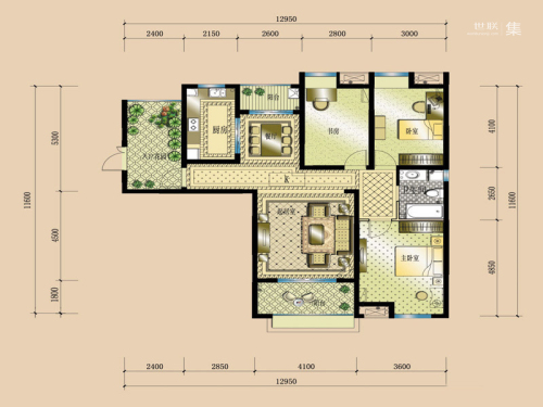 东方曼园一期1-3、12#标准层K户型-3室2厅1卫1厨建筑面积118.00平米