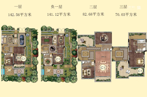 通宇林语山墅项目C1户型图-9室4厅5卫1厨建筑面积436.39平米
