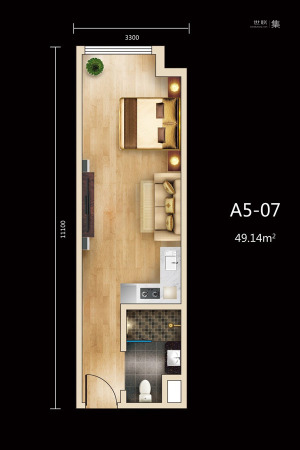 海之恋广场公寓50平米户型图-1室1厅1卫1厨建筑面积50.00平米
