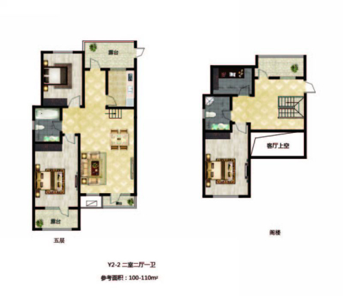长堤湾Y2-2-01户型-2室2厅1卫1厨建筑面积110.00平米