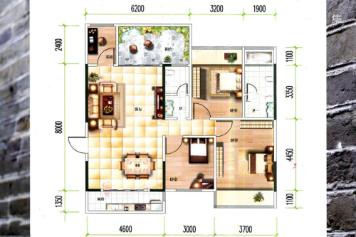 海纳百川户型-户型-2室2厅2卫1厨建筑面积103.96平米